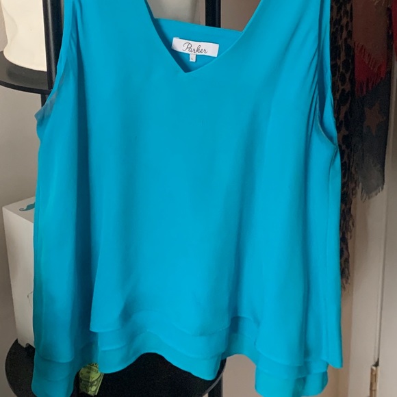Parker turquoise silk tank size large - Picture 1 of 4